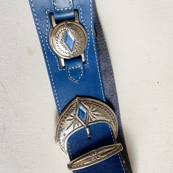 Vintage Leather Rhinestone Unique Western Wide Thick Boho Belt M - Picture 8 of 8